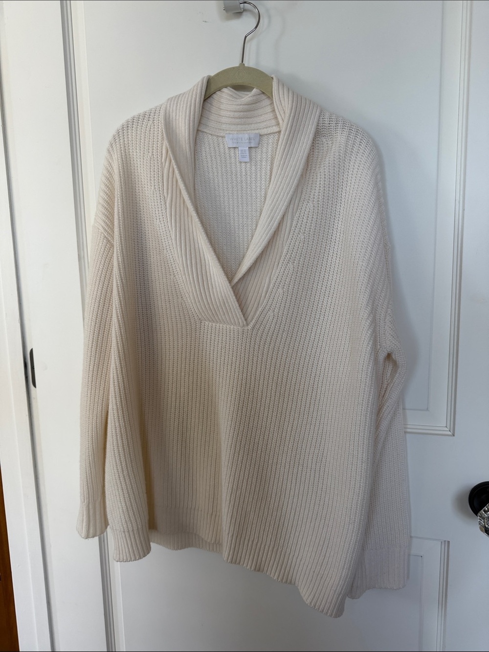 The White Company Cream Shawl-Collar Ribbed Sweater